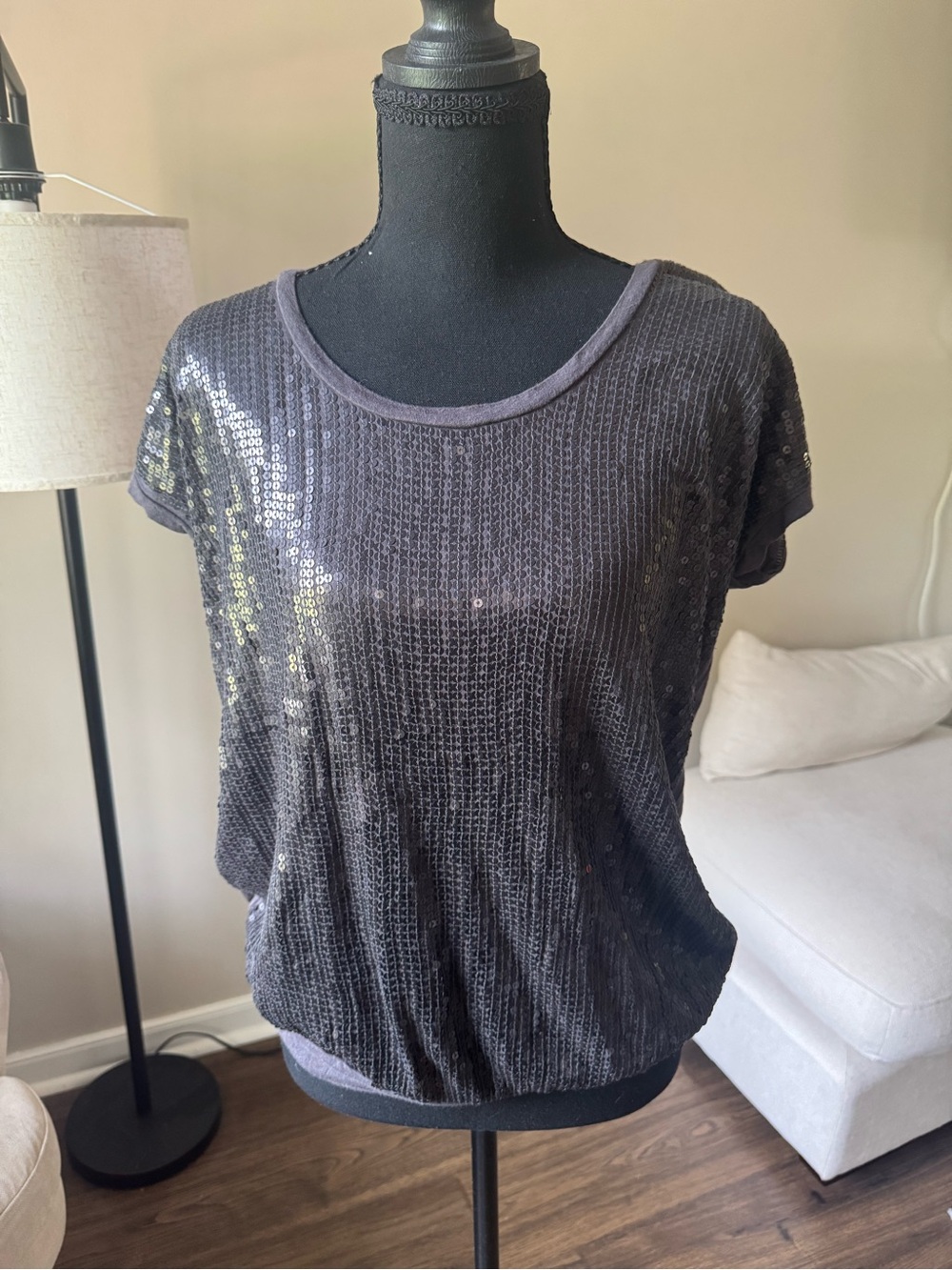 Y2K‎ Express Black Short-Sleeve Sequin Knit Top